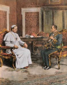 Benito Mussolini in incontro con Papa Pio XI l