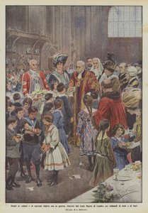 Bimbi di soldati e marinai inglesi in guerra, ricevuti dal Lord Mayor di Londra da Achille Beltrame
