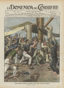 Cinque malfattori assaltano un piroscafo, di pieno giorno, nel porto di Palermo da Achille Beltrame