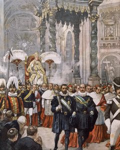 Incoronazione di Papa Pio X nella Basilica di San Pietro, Vaticano, illustrazione di Achille Beltrame da La Domenica del Corriere da Achille Beltrame