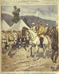 Illustrazione di copertina della resa del generale Cronje al maresciallo Roberts durante le guerre anglo-zulu e anglo-boera del 1850-1902 da Achille Beltrame