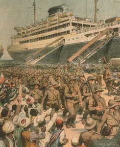 Illustrazione di copertina dello sbarco delle truppe italiane in Africa Orientale da Achille Beltrame