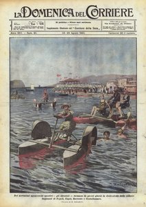 Dei novissimi apparecchi sportivi, gli idrocicli, formano in questi giorni la distrazione da Achille Beltrame