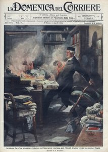 Morto nel suo laboratorio a Napoli da Giuseppe Mercalli (1850-1914), sismologo e vulcanologo italiano. Illustrazione di Achille Beltrame per "La domenica del corriere". 1914. da Achille Beltrame