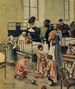 Distribuzione di regali di Natale ai bambini poveri in ospedale, di Achille Beltrame, illustrazione, da La Domenica del Corriere, 23 novembre 1900 da Achille Beltrame