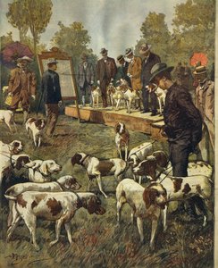 Esposizione canina e prove sul campo di cani da caccia a San Siro (Milano), di Achille Beltrame (1871-1945), da La Domenica del Corriere, 2 luglio 1899