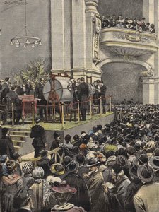 Estrazione della Lotteria di Milano nel 1907. Illustrazione di Achille Beltrame. da Achille Beltrame