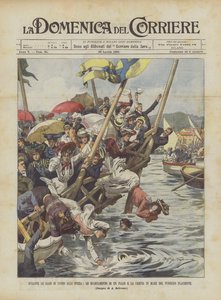 Durante le gare di nuoto alla Spezia, lo sfasciamento di un palco e la caduta in mare del pubblico plaudente da Achille Beltrame