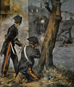 Episodio di Mafia Siciliana, conflitto tra polizia e mafiosi a Trapani da La Domenica del Corriere, 31 dicembre da Achille Beltrame