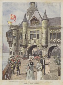 Esposizione universale di Parigi, la Porta San Michele che conduce nel vecchio Parigi da Achille Beltrame