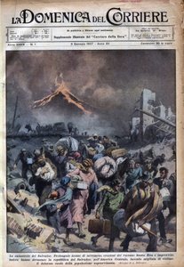 Esodo della popolazione di El Salvador dopo il terremoto e le eruzioni del vulcano Santa Rita. Illustrazione di Achille Beltrame in 