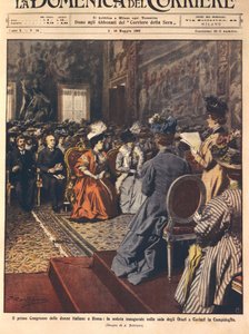 Primo congresso femminile italiano al Campidoglio, Roma, illustrazione di Achille Beltrame da La Domenica del Corriere, 3 maggio