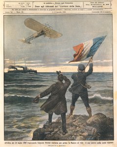 Aviatore francese Louis Bleriot, prima persona a attraversare la Manica, celebrazioni sulla costa inglese, 25 luglio da Achille Beltrame