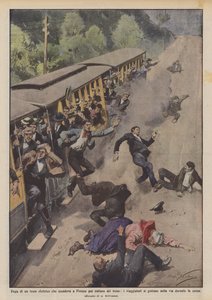 Fuga di un tram elettrico che scendeva a Firenze per rottura del freno, i viaggiatori si gettano fuori