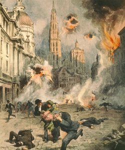 I tedeschi bombardano e occupano Anversa, illustrazione di Achille Beltrame da La Domenica del Corriere da Achille Beltrame