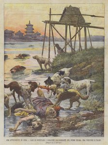 Gli avvenimenti in Cina, i cani si disputano i cadaveri galleggianti sul fiume Pei-Ho, fra Tien-Tsin e Ta-Ku