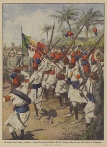 Gli ascari eritrei fanno festa davanti la gloriosa bandiera dell
