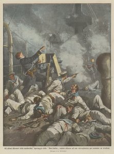 Gli ultimi difensori della monarchia, equipaggio della Don Carlos caduto attorno da Achille Beltrame