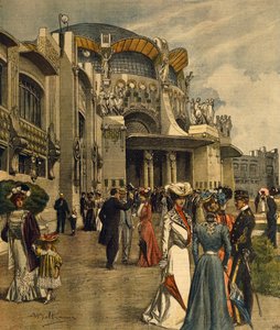 Grande apertura della Prima Esposizione Internazionale di Arti Decorative Moderne a Torino, da La Domenica del Corriere, maggio 1902 da Achille Beltrame