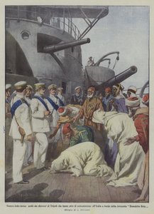 Guerra italo-turca, arabi dei dintorni di Tripoli che fanno atto di sottomissione all