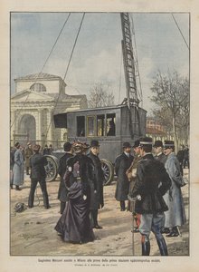 Guglielmo Marconi assiste a Milano alle prove della prima stazione radiotelegrafica mobile da Achille Beltrame