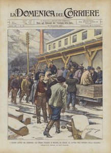 I grandi lavori del Sempione, gli operai italiani si recano, da Iselle, al lavoro nell