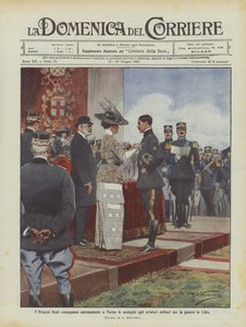 I Principi Reali consegnano solennemente a Torino le medaglie agli aviatori militari per la guerra in Libia