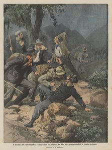 I drammi del contrabbando, vicebrigadiere che affronta da solo nove contrabbandieri al confine svizzero da Achille Beltrame