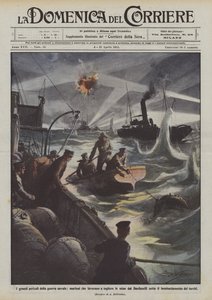 I grandi pericoli della guerra navale, marinai che lavorano a togliere le mine dal Dardanelli