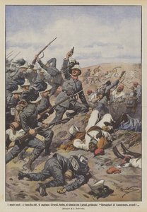 I nostri eroi, a Kars-Bu-Adi, il capitano Civardi, ferito, si slancia tra i primi, gridando da Achille Beltrame