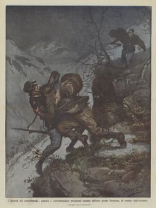 Pericoli del contrabbando, guardia e contrabbandiere precipitati insieme da Achille Beltrame
