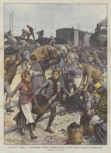 Il freddo in America, la popolazione di Arcola (Illinois) svaligia un treno carico di carbone per riscaldarsi da Achille Beltrame