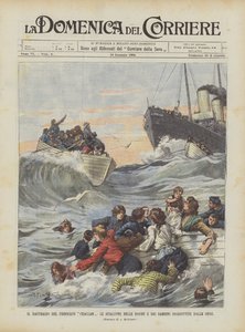 Il naufragio del piroscafo Ckallam, le scialuppe delle donne e dei bambini inghiottite dalle onde da Achille Beltrame