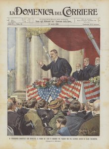 Il presidente Roosevelt che pronuncia il primo dei suoi 75 discorsi nel viaggio che sta facendo