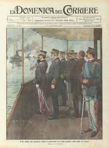 Il Re assiste alla grandiosa sfilata di quarantotto navi della squadra, nelle acque di Venezia da Achille Beltrame