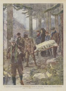 Il trasporto della salma del pittore Segantini dalla capanna sul Schafberg, dove morì, alla chiesetta di Maloja