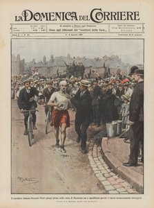 Il corridore italiano Dorando Pietri giunge primo nella corsa di Maratona ma è squalificato
