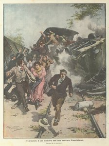 Il deragliamento di una locomotiva sulla linea tramviaria Milano-Gallarate da Achille Beltrame