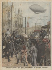 Il dirigibile privato Leonardo da Vinci giunge la prima volta a Milano e gira fra gli applausi sopra il Duomo