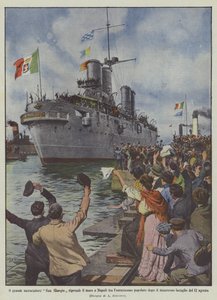 Il grande incrociatore San Giorgio riprende il mare a Napoli fra l