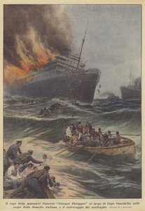 Il rogo della motonave francese Georges Philippar al largo di Capo Guardafui, nelle acque della Somalia da Achille Beltrame