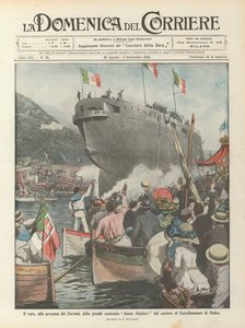 Il varo, alla presenza dei Sovrani, della grande corazzata Dante Alighieri dal cantiere di Castellammare di Stabia
