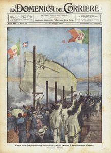 Il varo della super-dreadnought Caracciolo nel R Cantiere di Castellammare di Stabia da Achille Beltrame