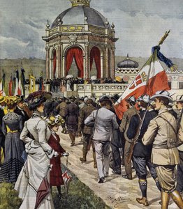 Inaugurazione del IV concorso di tiro al poligono della Farnesina, Roma, Italia, illustrazione di Achille Beltrame da La Domenica del Corriere, 25 maggio