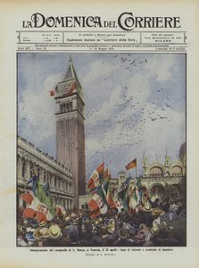 Inaugurazione del campanile di San Marco a Venezia, il 25 aprile, fuga di colombi e sventolio di bandiere da Achille Beltrame