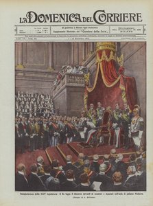 Inaugurazione della XXIV legislatura, il Re legge il discorso davanti ai senatori e deputati da Achille Beltrame