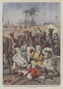 Inquietudini guerresche in Libia, soldati e cammelli della colonna Gianinazzi assaliti