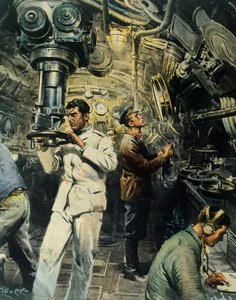 Interno di un sottomarino, di Achille Beltrame, illustrazione da La Domenica del Corriere, 28 dicembre