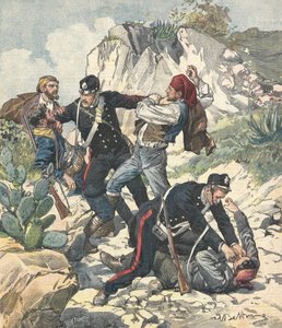 Italia (1902). I carabinieri arrestano un bandito e la sua banda a Trapani. Illustrazione di Achille Beltrame da 