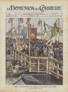 La cerimonia inaugurale del nuovo ponte a chiatte sul Po fra Sermide e Massa Superiore da Achille Beltrame
